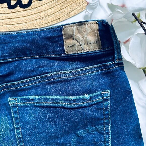 American Eagle Super Stretch Dark Wash Shortie Denim Shorts - Picture 7 of 8